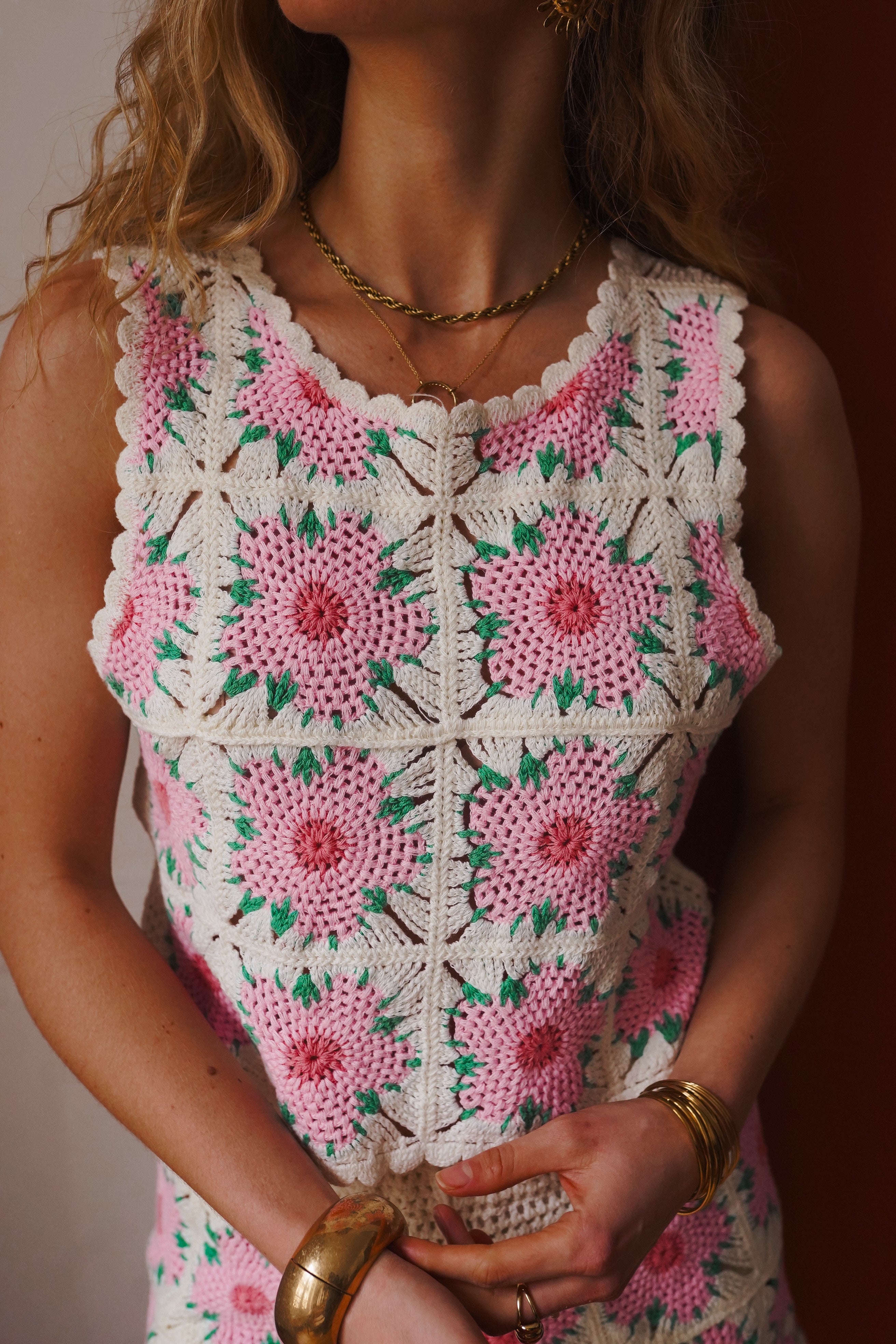 Pink crochet flowers