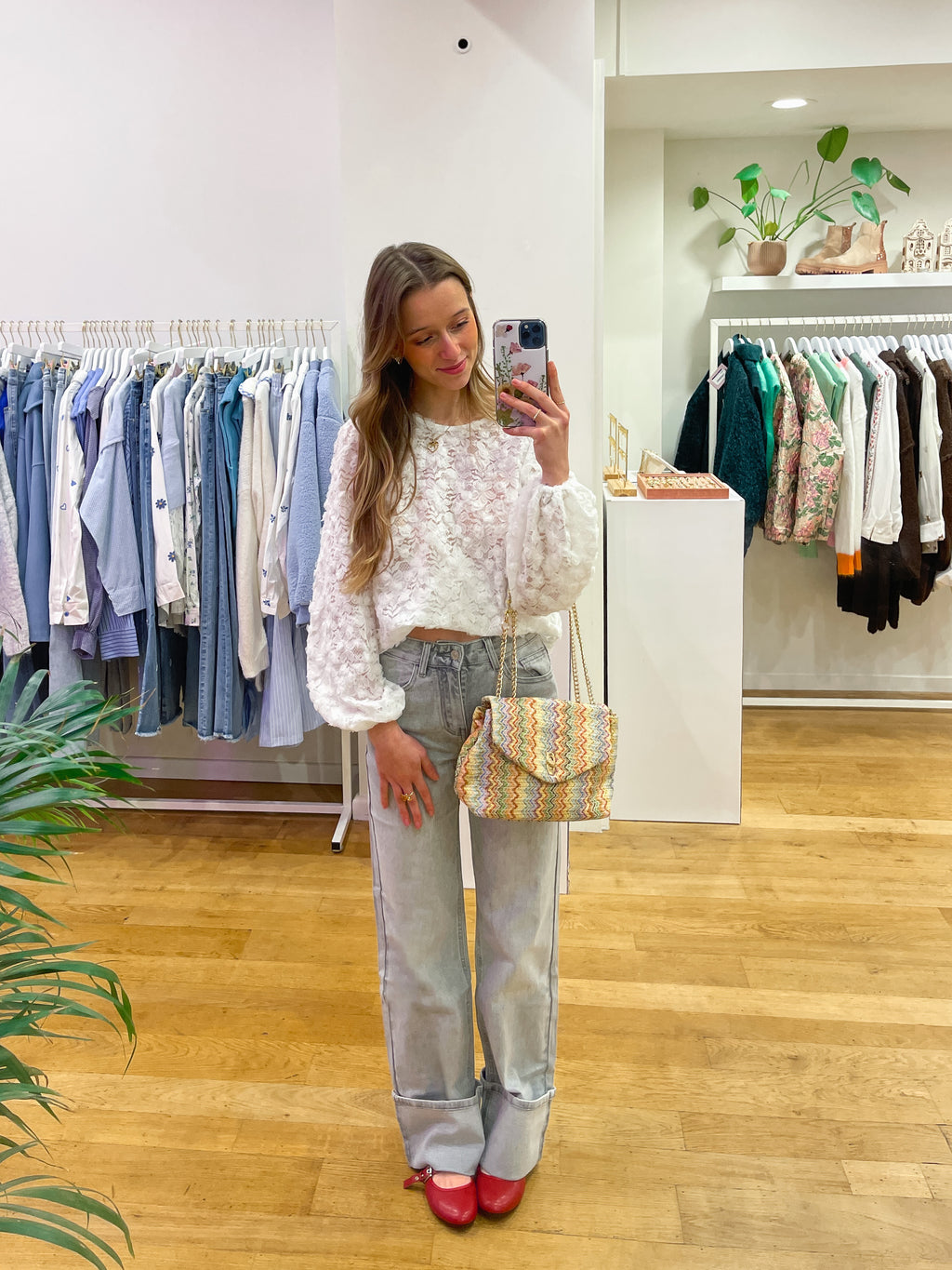 White lace flower blouse